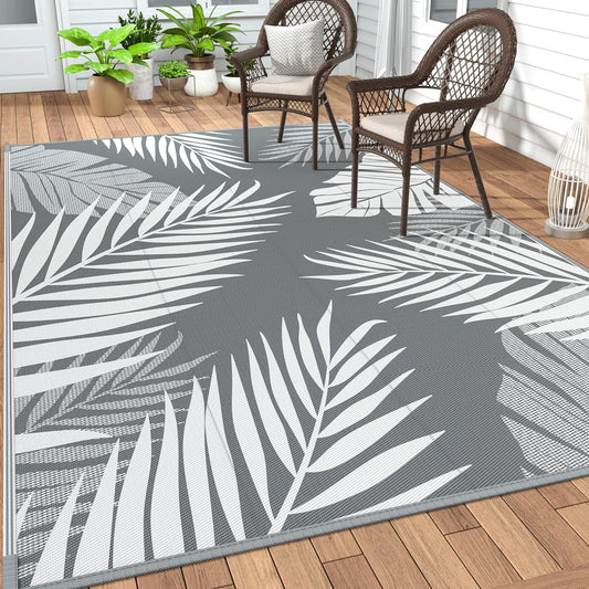 Luxurious XL Palm Leaf Outdoor Rug: Waterproof, Reversible 150x245cm Mat for Patio, RV & Beach - Stylish and Durable Outdoor Mat - Nourishment Tapestry