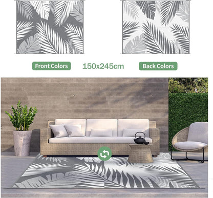 Luxurious XL Palm Leaf Outdoor Rug: Waterproof, Reversible 150x245cm Mat for Patio, RV & Beach - Stylish and Durable Outdoor Mat - Nourishment Tapestry