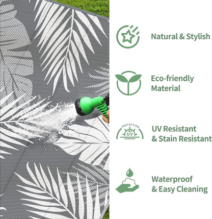 Luxurious XL Palm Leaf Outdoor Rug: Waterproof, Reversible 150x245cm Mat for Patio, RV & Beach - Stylish and Durable Outdoor Mat - Nourishment Tapestry
