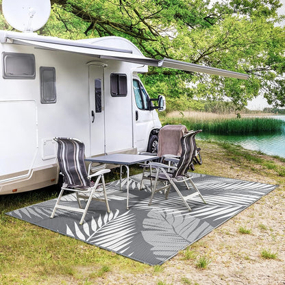 Luxurious XL Palm Leaf Outdoor Rug: Waterproof, Reversible 150x245cm Mat for Patio, RV & Beach - Stylish and Durable Outdoor Mat - Nourishment Tapestry