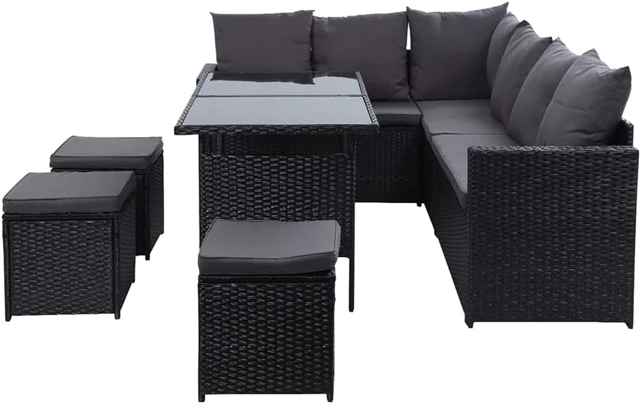 Luxury 9 - Seater Rattan Patio Set with Ottoman: Weather - Resistant Wicker Lounge - Nourishment Tapestry