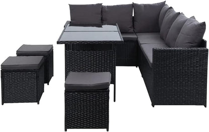 Luxury 9 - Seater Rattan Patio Set with Ottoman: Weather - Resistant Wicker Lounge - Nourishment Tapestry