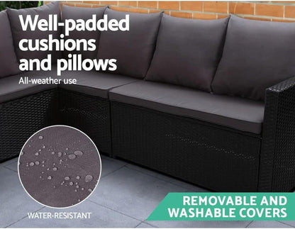 Luxury 9 - Seater Rattan Patio Set with Ottoman: Weather - Resistant Wicker Lounge - Nourishment Tapestry