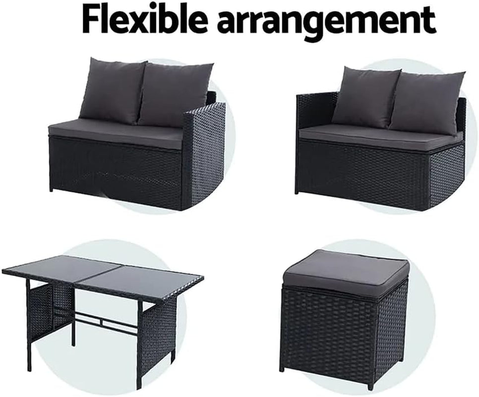 Luxury 9 - Seater Rattan Patio Set with Ottoman: Weather - Resistant Wicker Lounge - Nourishment Tapestry