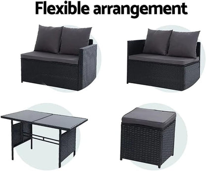 Luxury 9 - Seater Rattan Patio Set with Ottoman: Weather - Resistant Wicker Lounge - Nourishment Tapestry