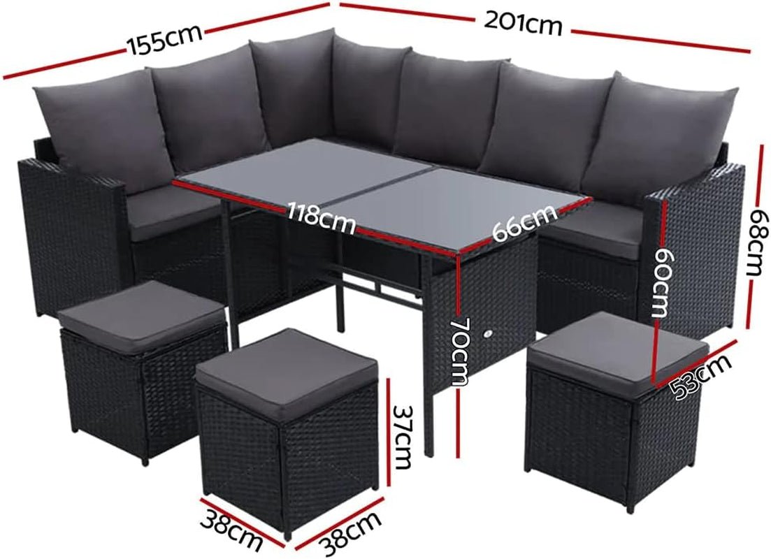Luxury 9 - Seater Rattan Patio Set with Ottoman: Weather - Resistant Wicker Lounge - Nourishment Tapestry