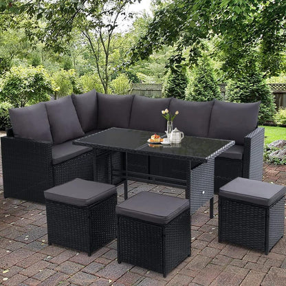 Luxury 9 - Seater Rattan Patio Set with Ottoman: Weather - Resistant Wicker Lounge - Nourishment Tapestry