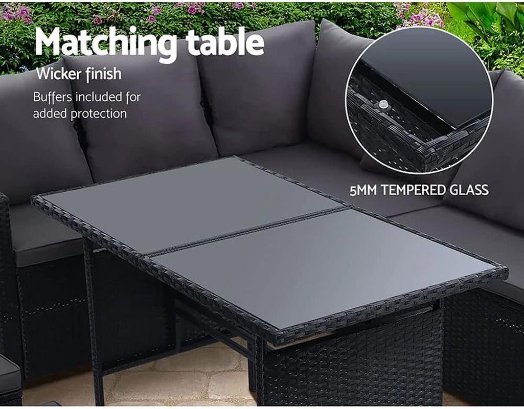 Luxury 9 - Seater Rattan Patio Set with Ottoman: Weather - Resistant Wicker Lounge - Nourishment Tapestry