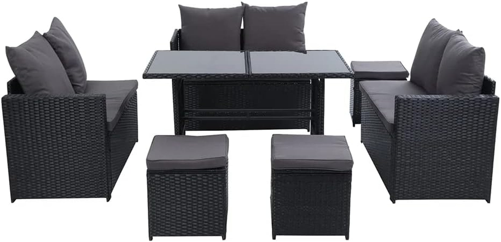 Luxury 9 - Seater Rattan Patio Set with Ottoman: Weather - Resistant Wicker Lounge - Nourishment Tapestry