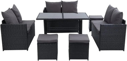 Luxury 9 - Seater Rattan Patio Set with Ottoman: Weather - Resistant Wicker Lounge - Nourishment Tapestry