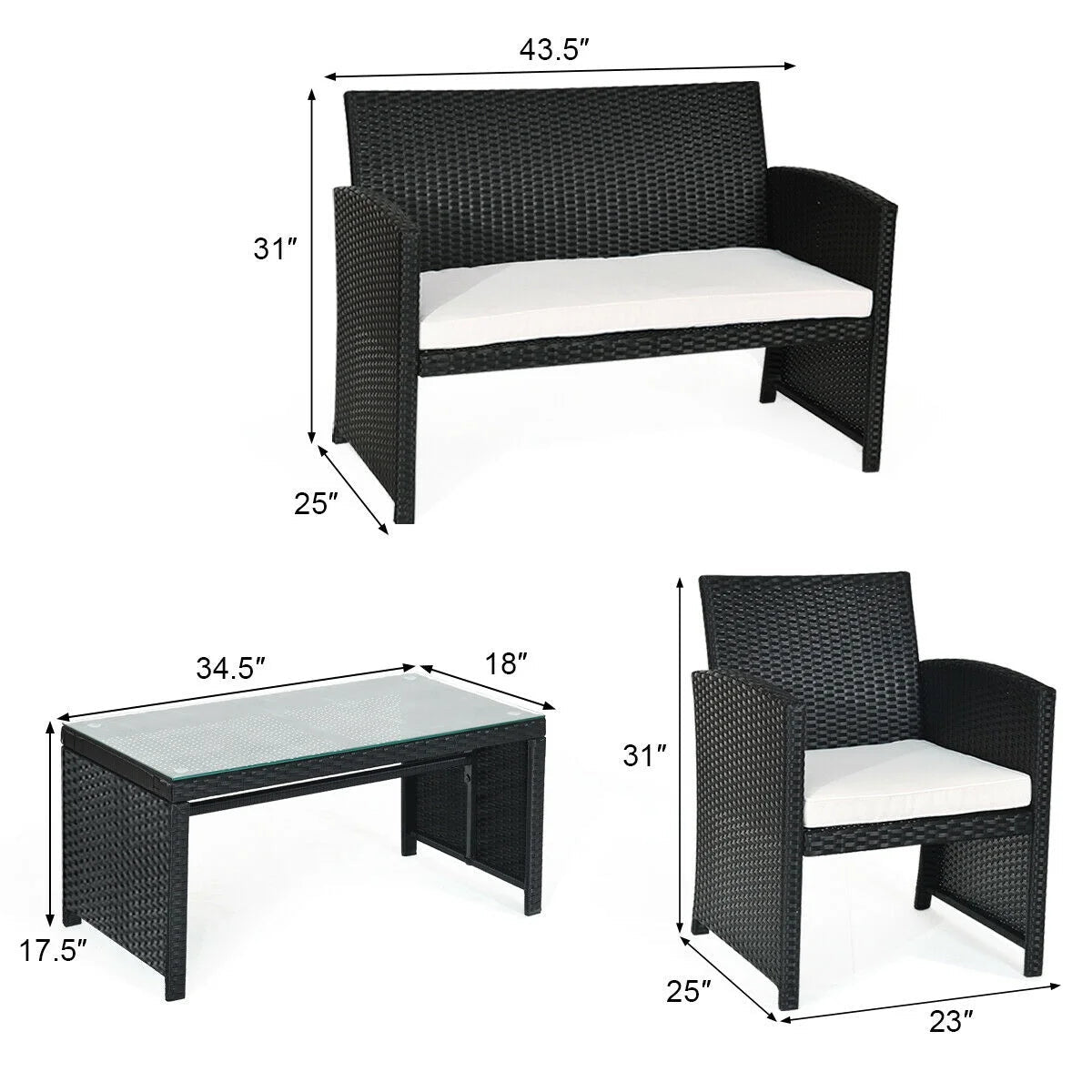 Luxury Black Rattan Patio Set: 4 - Piece Cushioned Sofa & Table for Outdoor Comfort - Nourishment Tapestry