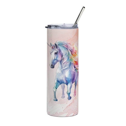 Magical Unicorn Tumbler: 20oz Insulated Steel Cup with Dreamy Watercolor Design - Nourishment Tapestry
