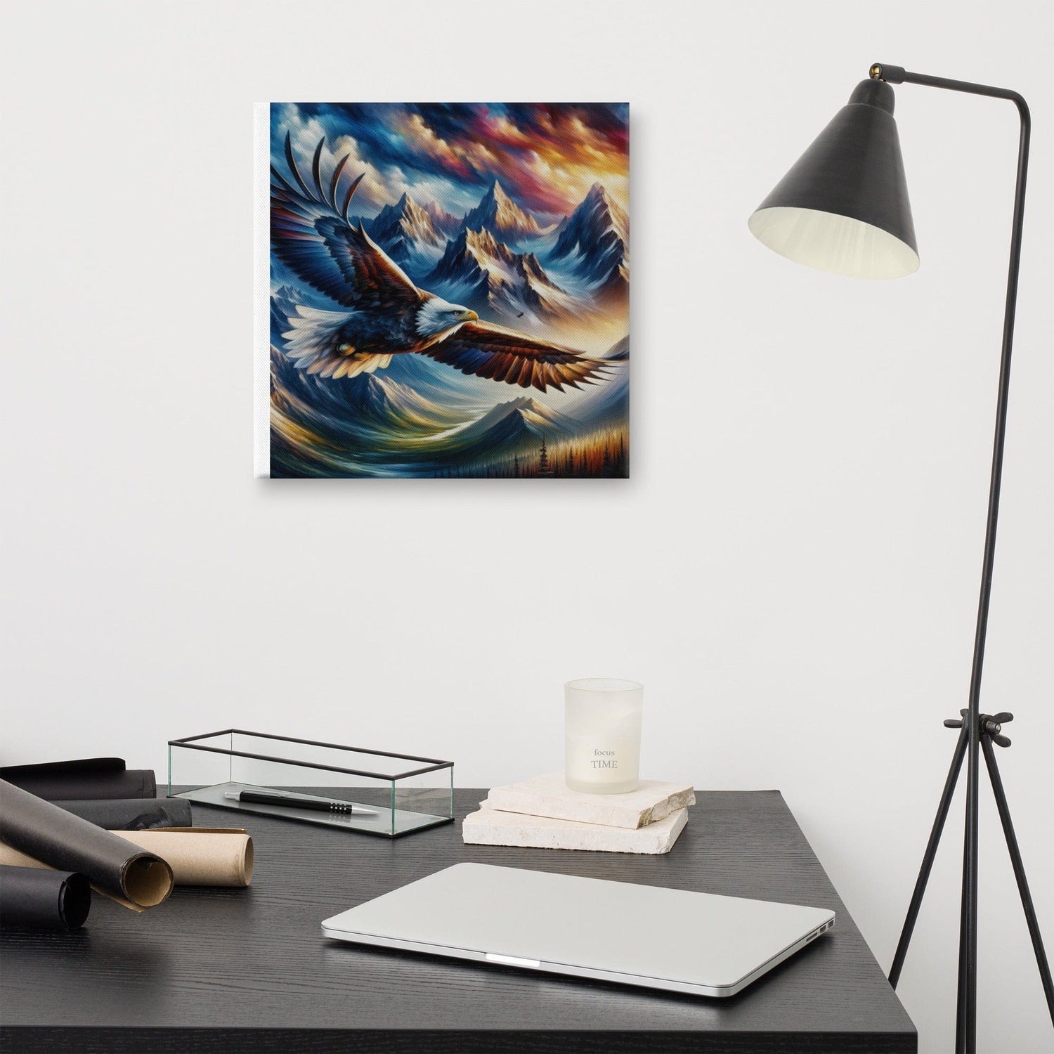 Majestic Eagle Canvas: Mountain Landscape Wall Art for Nature - Inspired Decor - Nourishment Tapestry