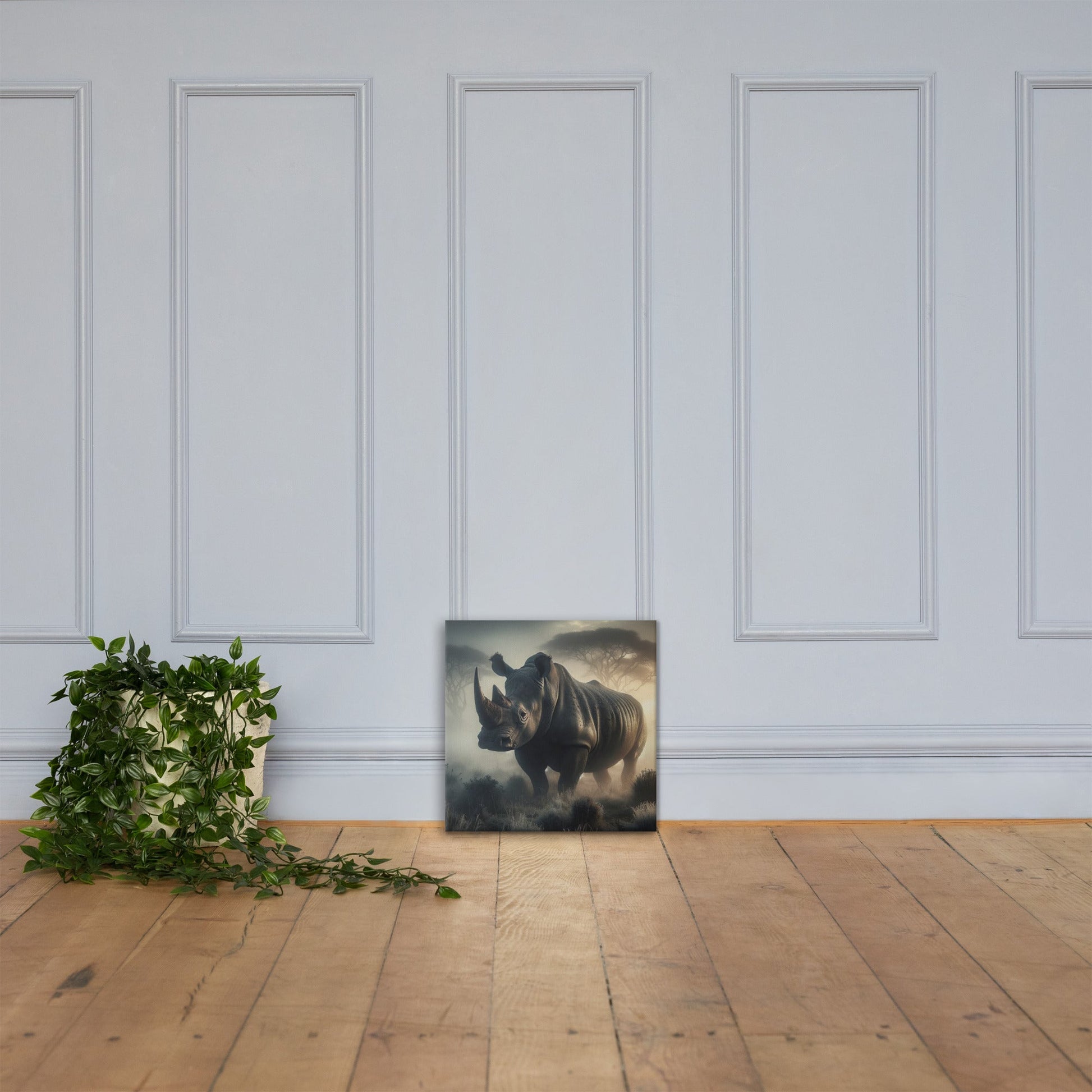 Majestic Rhino Canvas: Large Wildlife Art for Modern Home Decor - Nourishment Tapestry