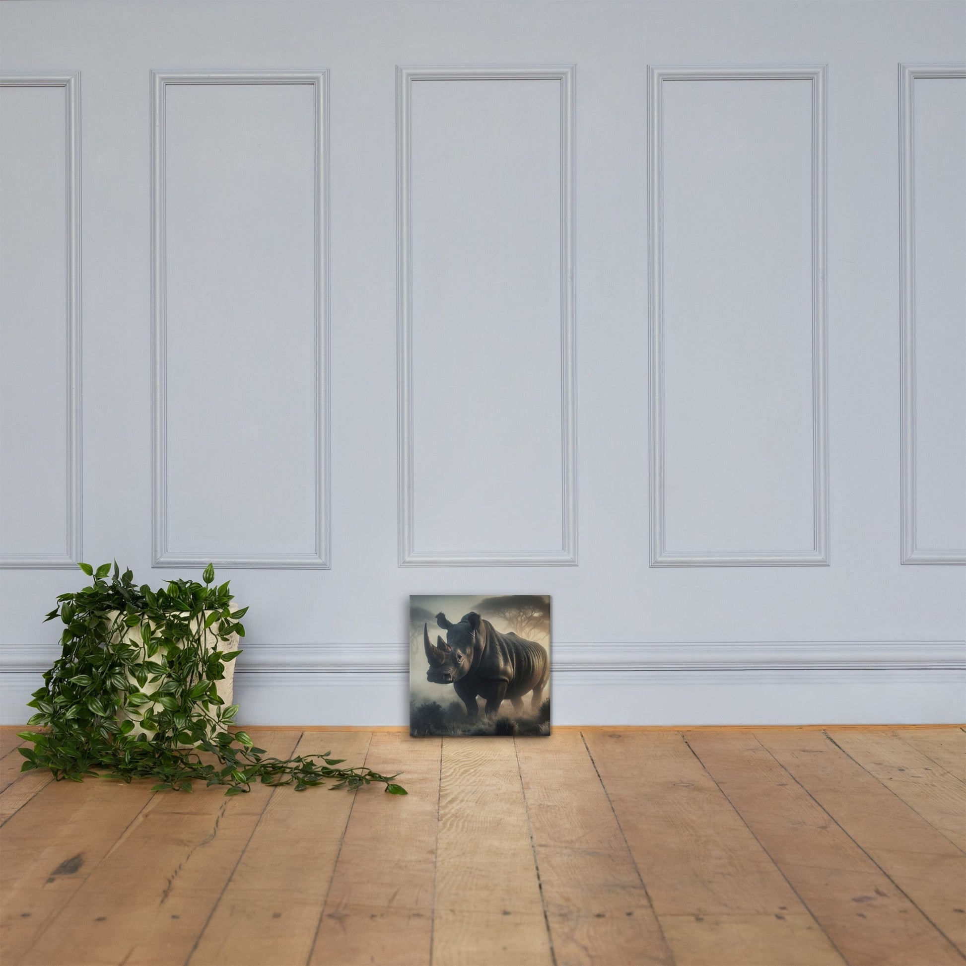 Majestic Rhino Canvas: Large Wildlife Art for Modern Home Decor - Nourishment Tapestry