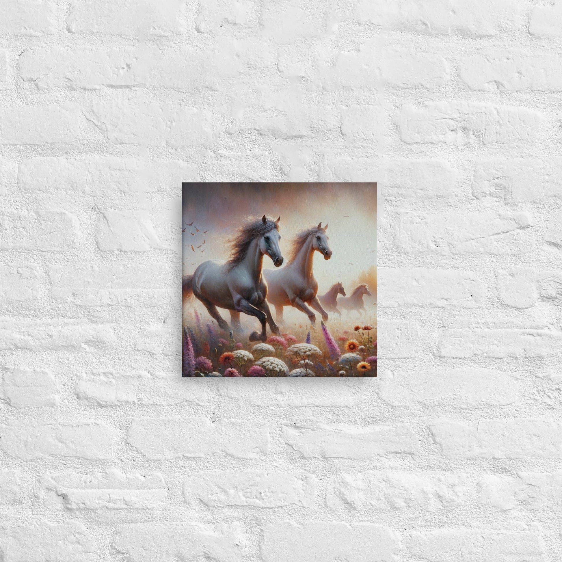 Majestic White Horses Canvas: Elegant Wall Art for Modern Home Decor - Nourishment Tapestry
