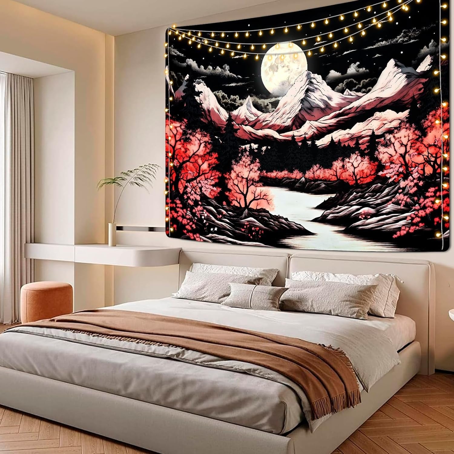 "Mystical Moonlit Mountain Tapestry - Nature - Inspired Wall Decor for Bedroom and Dorm - 150x130cm" - Nourishment Tapestry