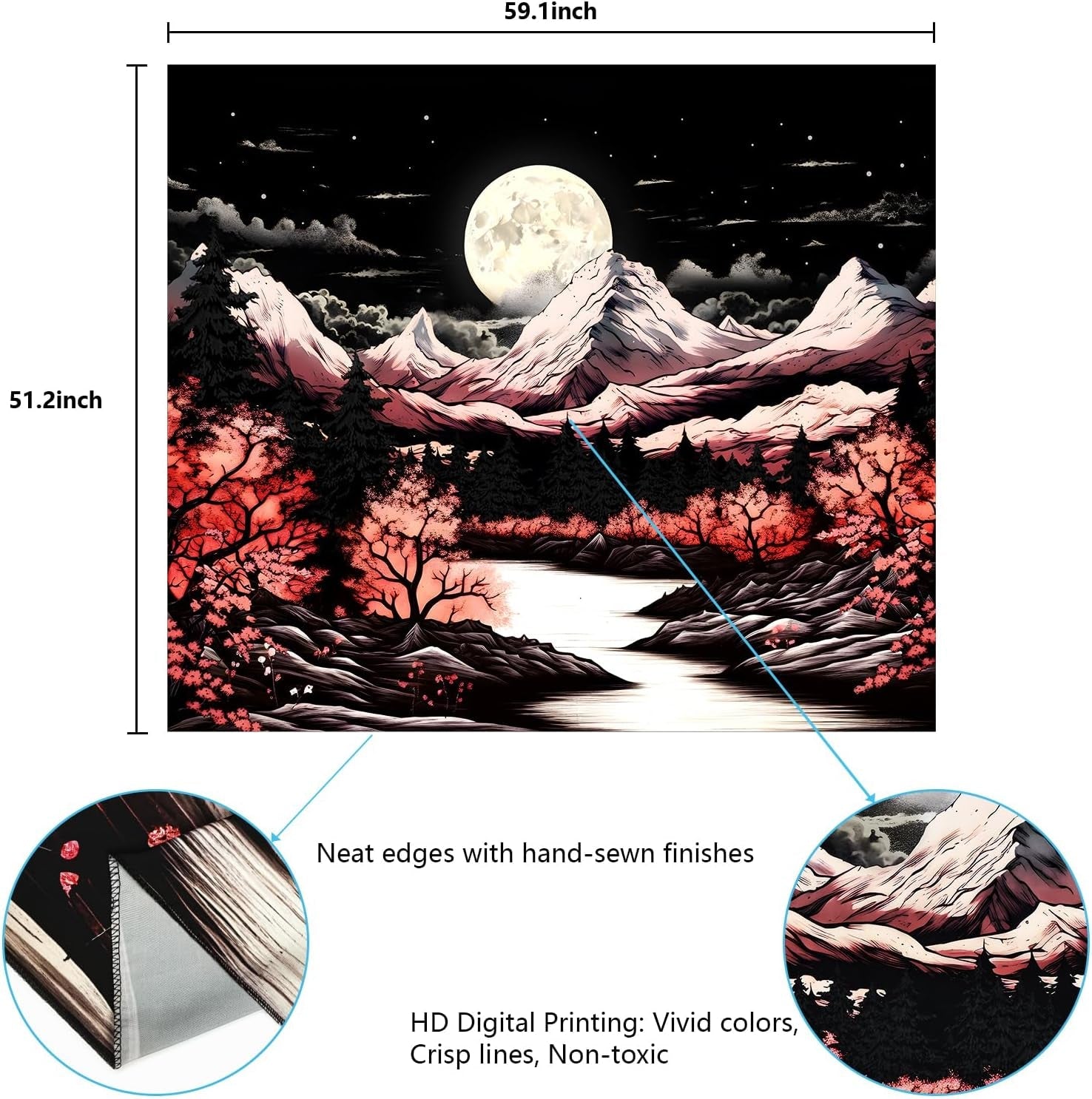 "Mystical Moonlit Mountain Tapestry - Nature - Inspired Wall Decor for Bedroom and Dorm - 150x130cm" - Nourishment Tapestry