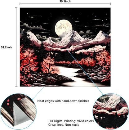 "Mystical Moonlit Mountain Tapestry - Nature - Inspired Wall Decor for Bedroom and Dorm - 150x130cm" - Nourishment Tapestry