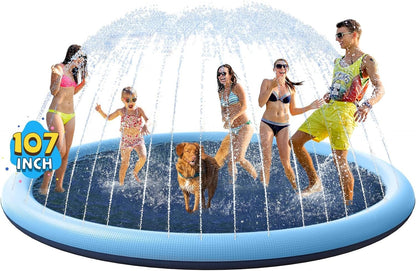 Non - Slip Splash Pad for Kids and Pets - Summer Water Toy for Outdoor Fun (107 Inch, Blue&Blue) - Nourishment Tapestry