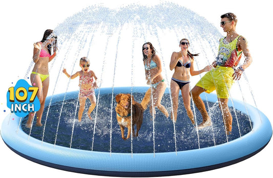 Non - Slip Splash Pad for Kids and Pets - Summer Water Toy for Outdoor Fun (107 Inch, Blue&Blue) - Nourishment Tapestry