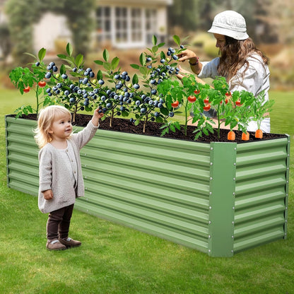 Olive Green 8x2x2ft Galvanized Raised Garden Bed: Deep Root Planter Box for Vegetables, Flowers & Herbs - Nourishing Tapestry