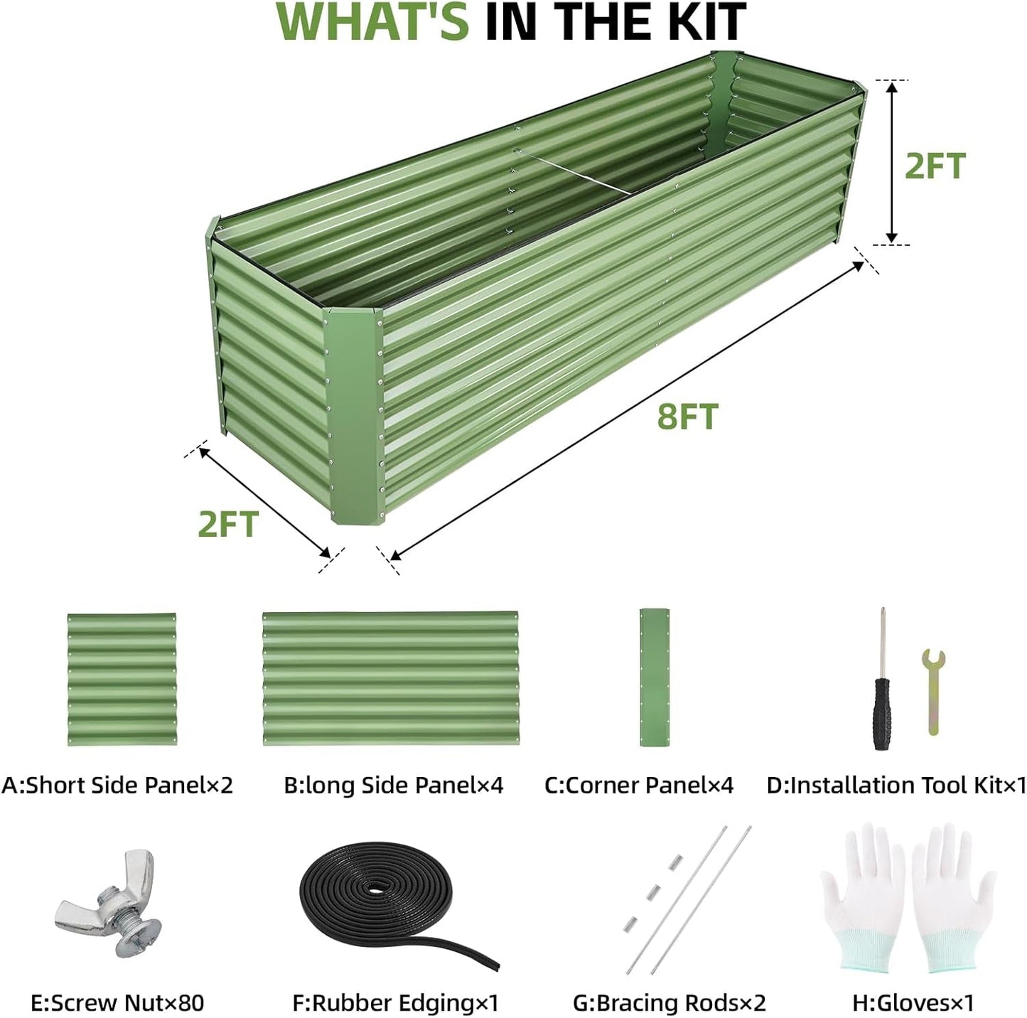 Olive Green 8x2x2ft Galvanized Raised Garden Bed: Deep Root Planter Box for Vegetables, Flowers & Herbs - Nourishing Tapestry