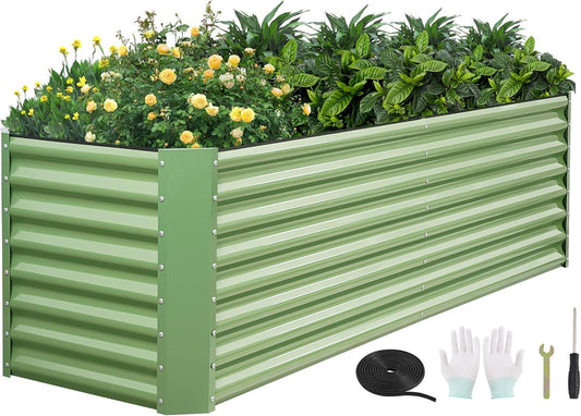 Olive Green 8x2x2ft Galvanized Raised Garden Bed: Deep Root Planter Box for Vegetables, Flowers & Herbs - Nourishing Tapestry