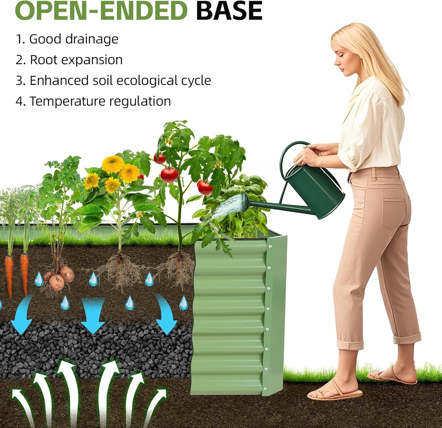Olive Green 8x2x2ft Galvanized Raised Garden Bed: Deep Root Planter Box for Vegetables, Flowers & Herbs - Nourishing Tapestry