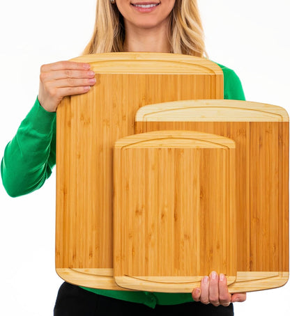 Organic Bamboo Cutting Board Set: 3 - Piece Kitchen Essential with Juice Groove & Lifetime Warranty - Nourishment Tapestry