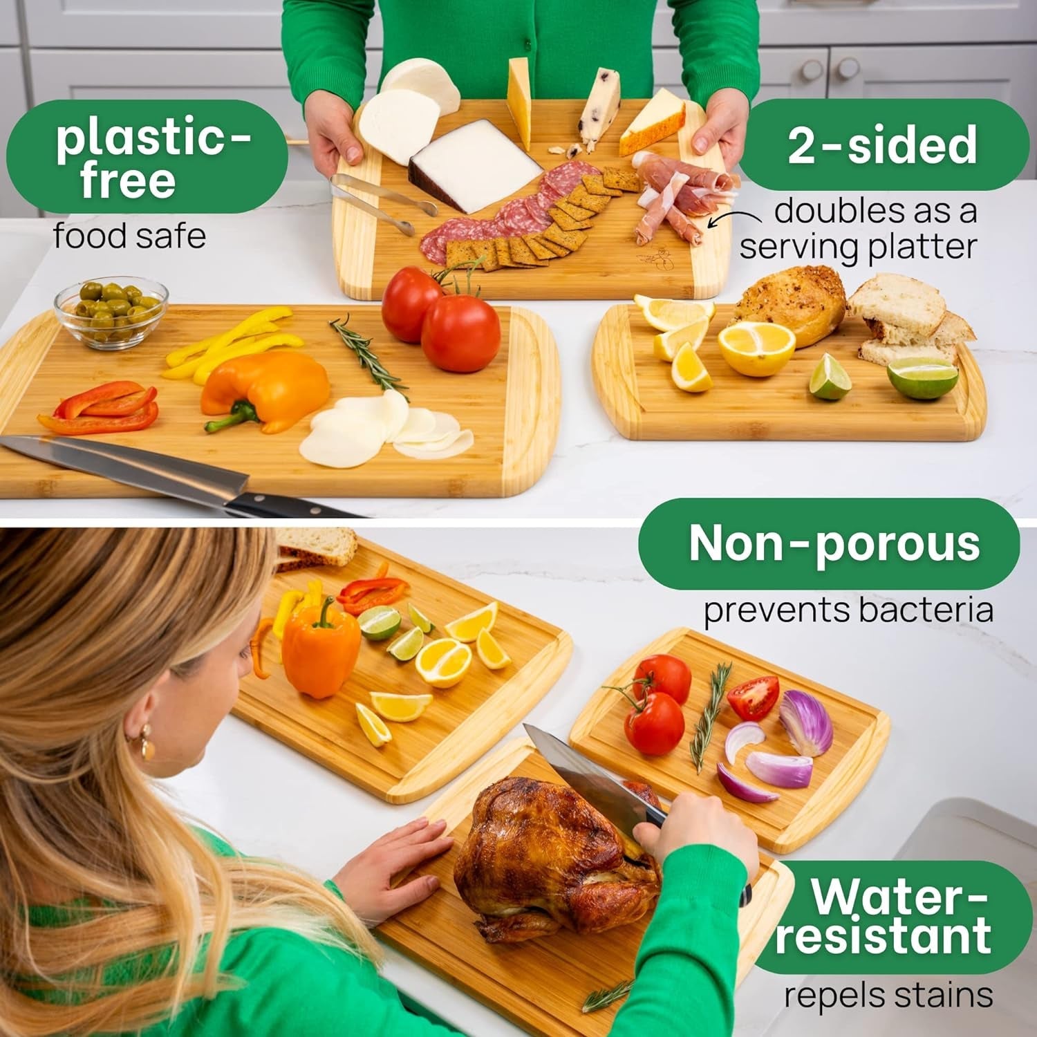 Organic Bamboo Cutting Board Set: 3 - Piece Kitchen Essential with Juice Groove & Lifetime Warranty - Nourishment Tapestry