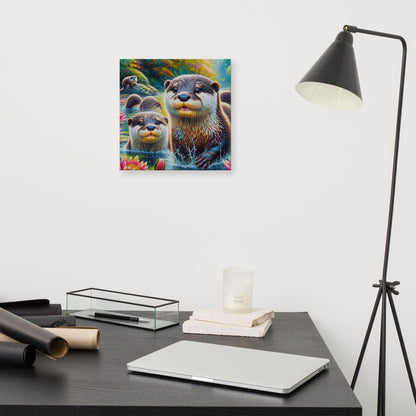 Playful Otter Canvas Art: Wildlife Decor for Home & Office - Bring Nature Indoors - Nourishment Tapestry