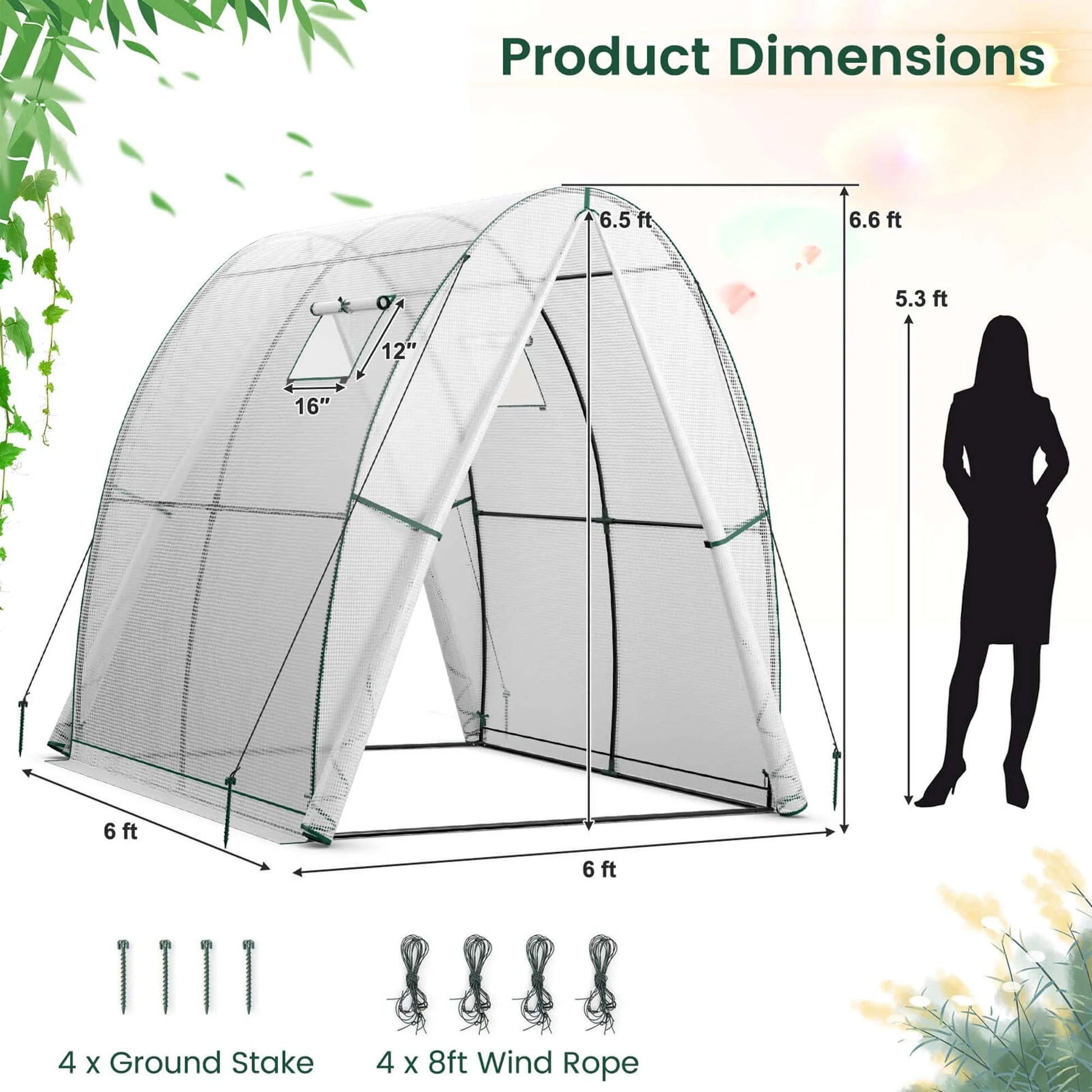 Portable Greenhouse 6x6x6.6 FT: Easy - Access 2 - Door, Ventilated Windows, Spacious Plant Sanctuary - Grow Your Plants in Style! - Nourishment Tapestry