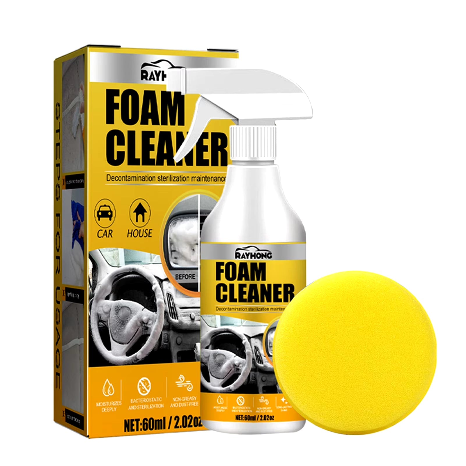 Powerful 60ML Multi - Purpose Foam Cleaner: Car & Home Interior Magic Spray with Sponge - Nourishment Tapestry
