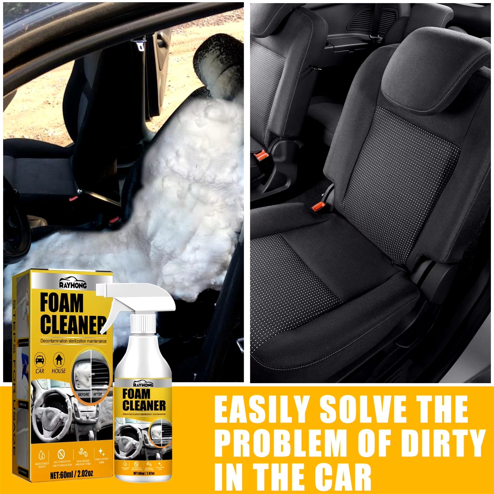 Powerful 60ML Multi - Purpose Foam Cleaner: Car & Home Interior Magic Spray with Sponge - Nourishment Tapestry