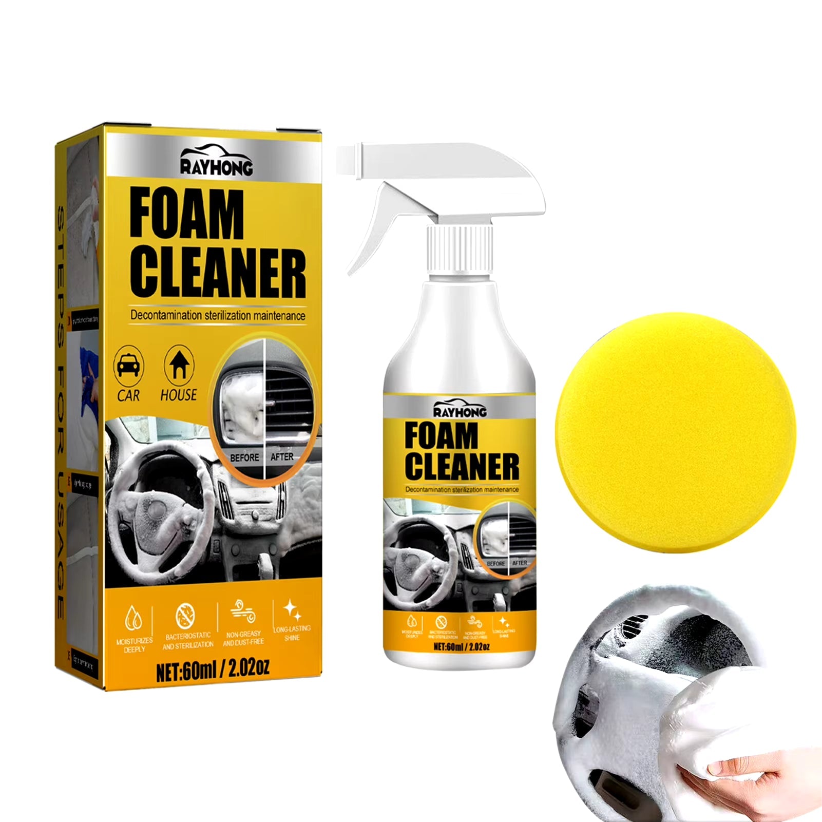 Powerful 60ML Multi - Purpose Foam Cleaner: Car & Home Interior Magic Spray with Sponge - Nourishment Tapestry