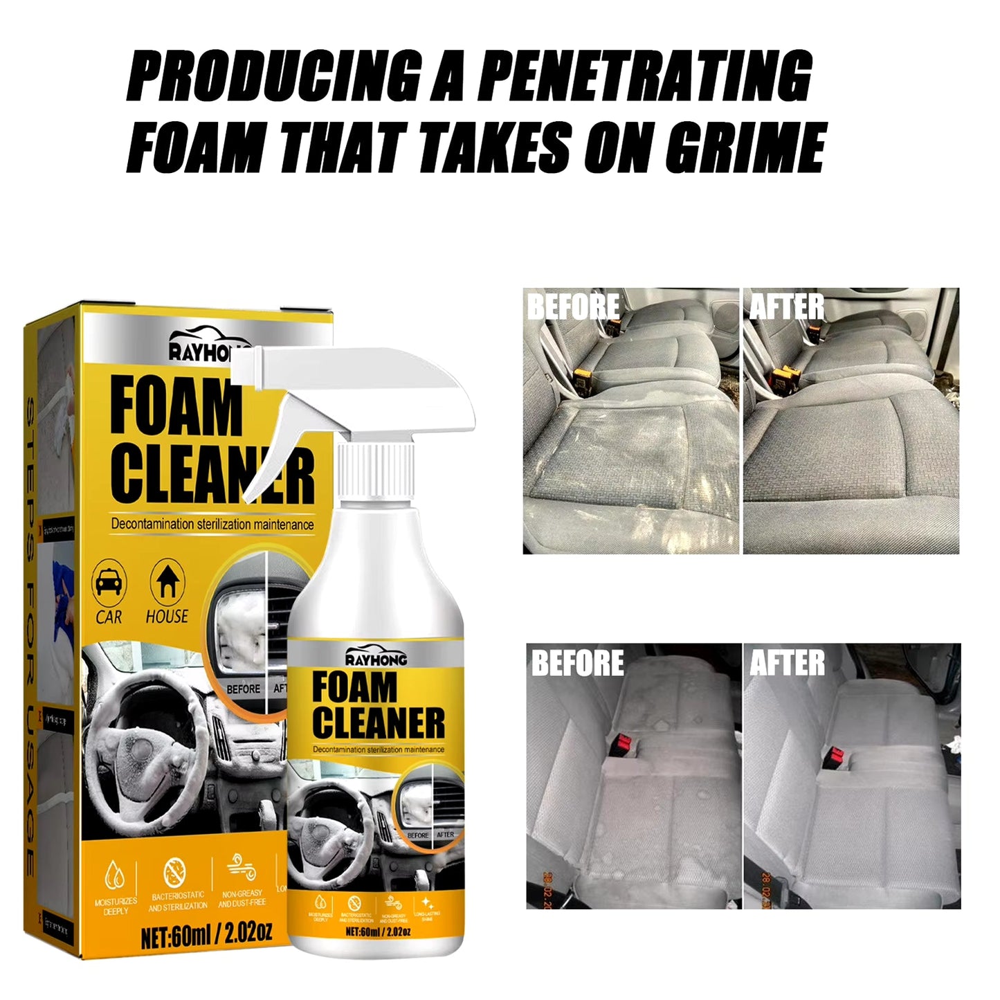 Powerful 60ML Multi - Purpose Foam Cleaner: Car & Home Interior Magic Spray with Sponge - Nourishment Tapestry
