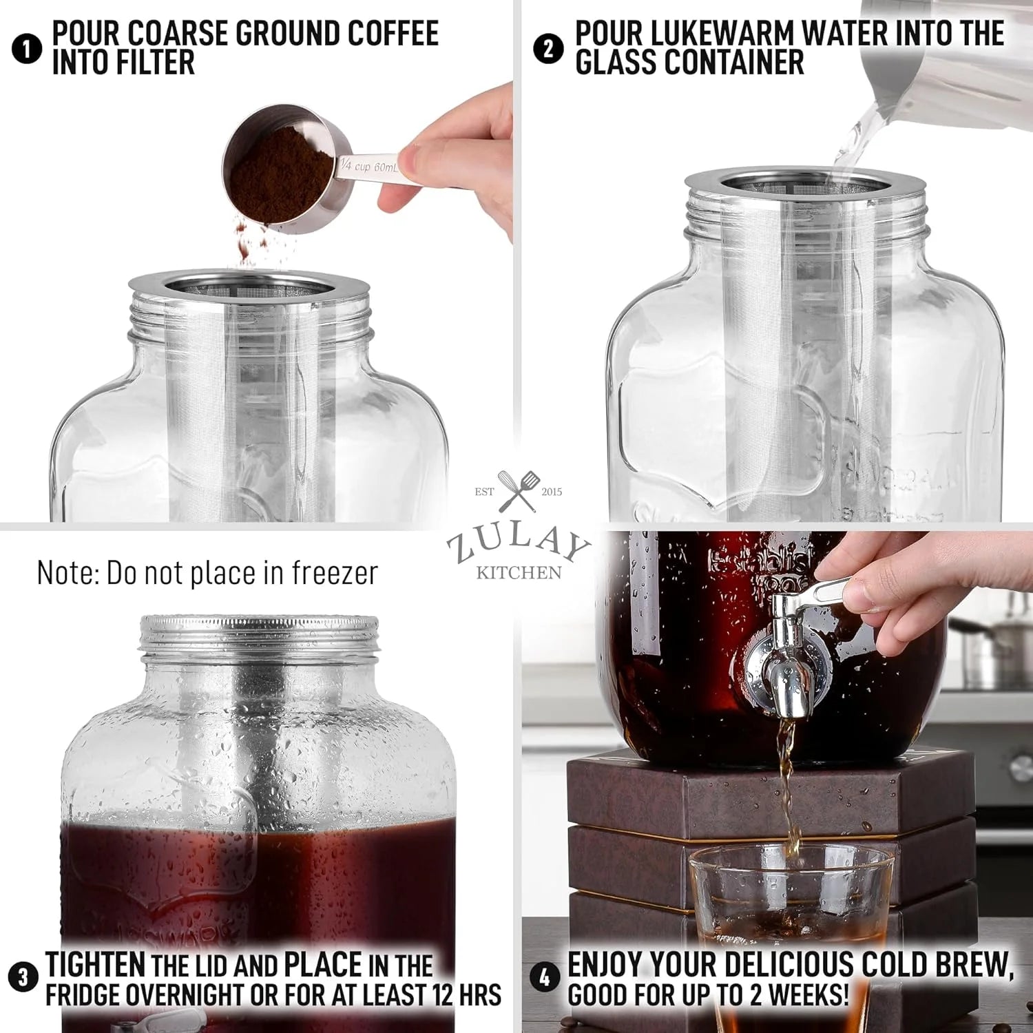 Premium 1 Gallon Cold Brew Coffee Maker with Stainless Steel Filter and Spigot - Ideal for Iced Coffee, Cold Brew, and Tea - Nourishment Tapestry