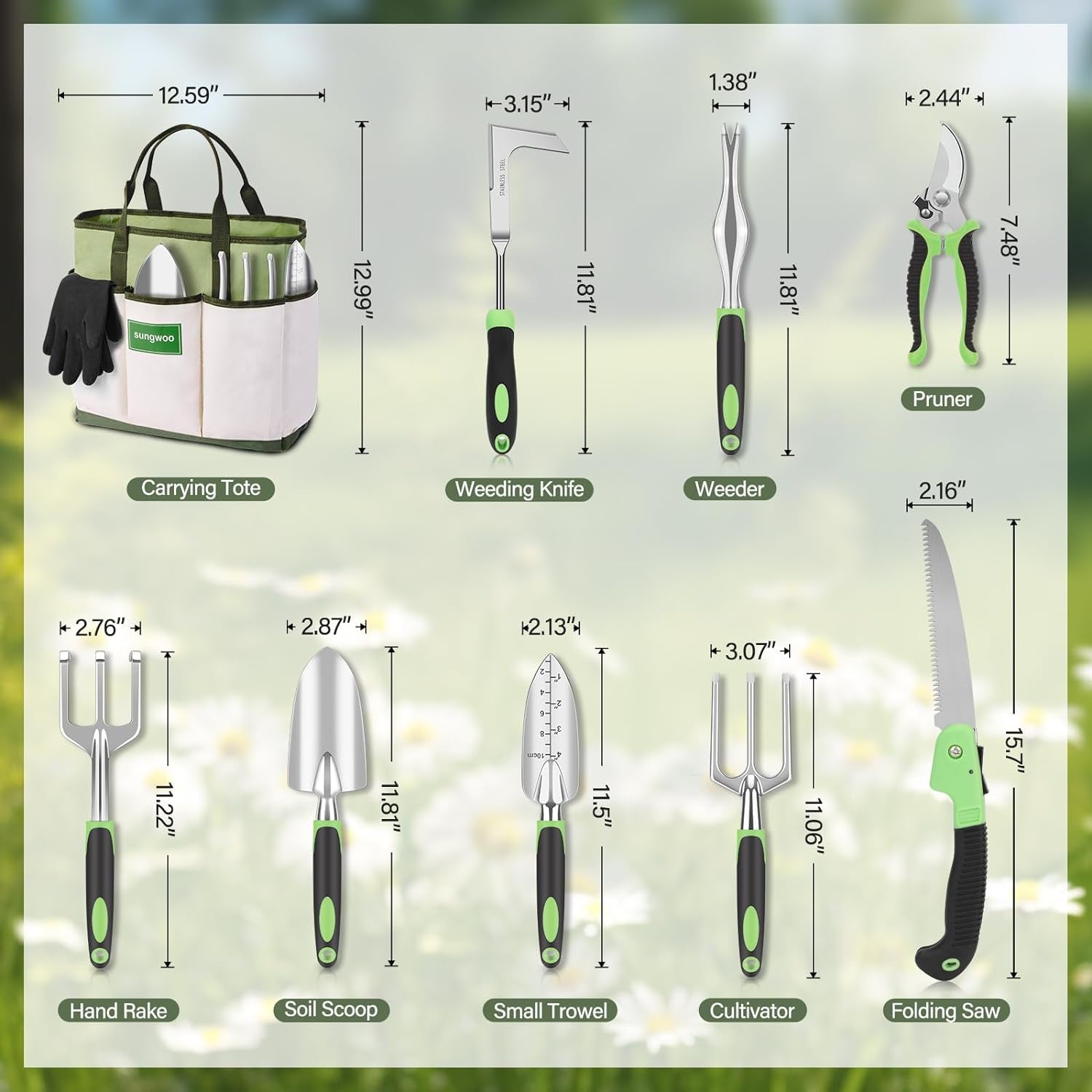 Premium 10 - Piece Garden Tool Set with Ergonomic Comfort and Durable Tote - Ideal Gardening Gift - Nourishment Tapestry