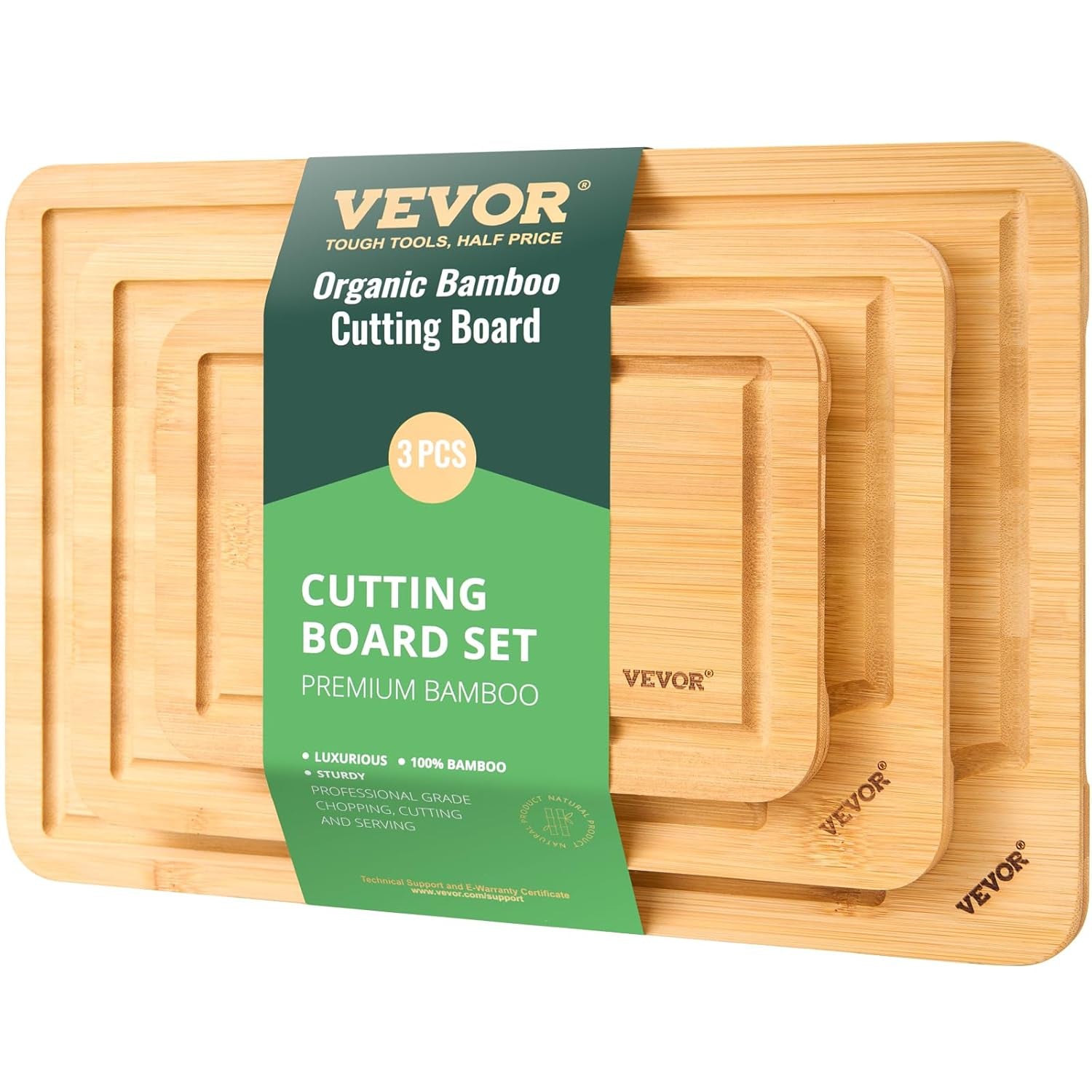 Cutting Board 3 Pieces Premium Versatile Bamboo Cutting Board Food Grade Oil And Juice Groove Sturdy Durable Chopping Board Built In Handle Wooden For Display Chopping Serving
