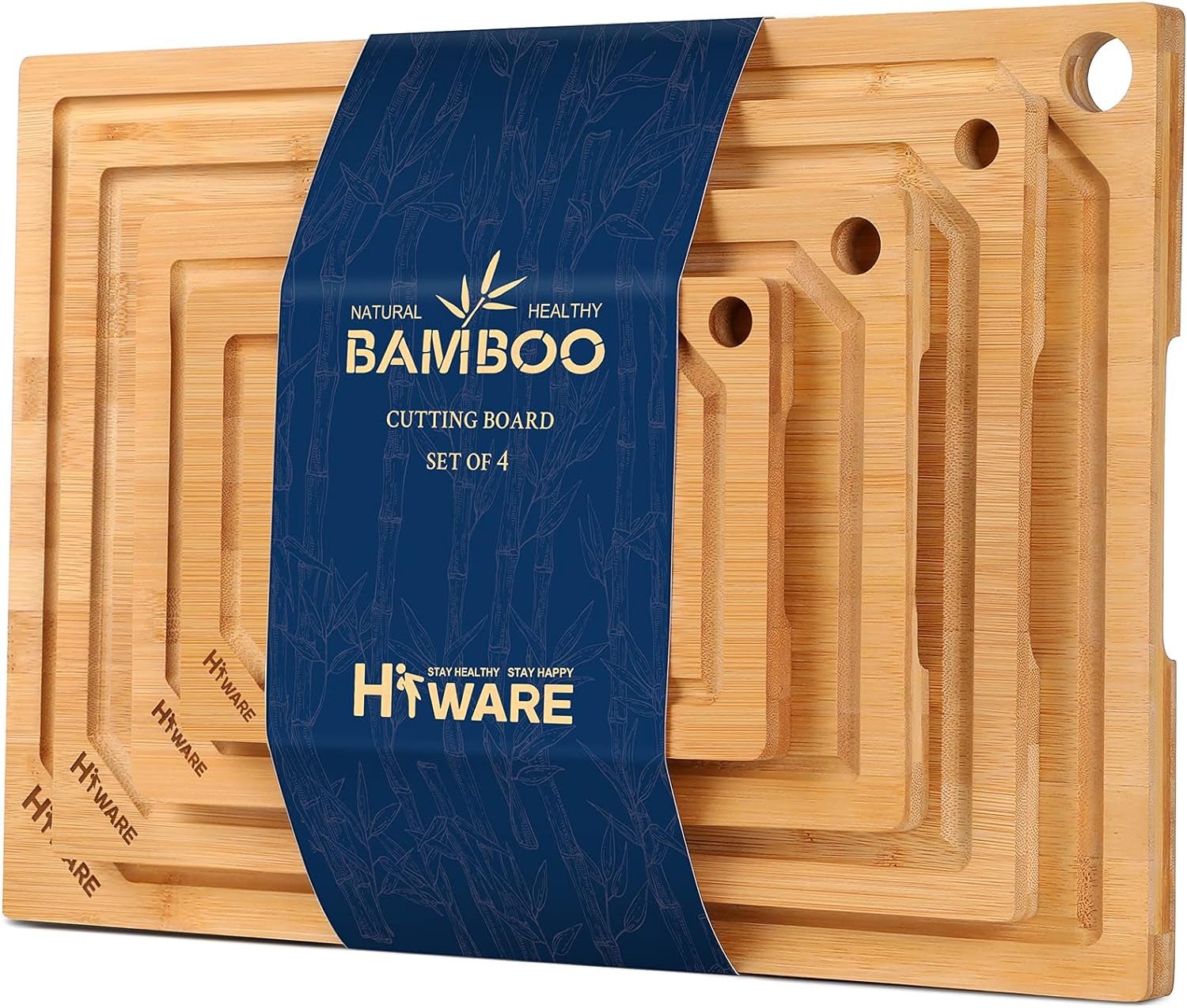 Premium 4 - Piece XL Bamboo Cutting Board Set: Heavy - Duty, Pre - Oiled, with Juice Groove for Kitchen Prep - Nourishing Tapestry