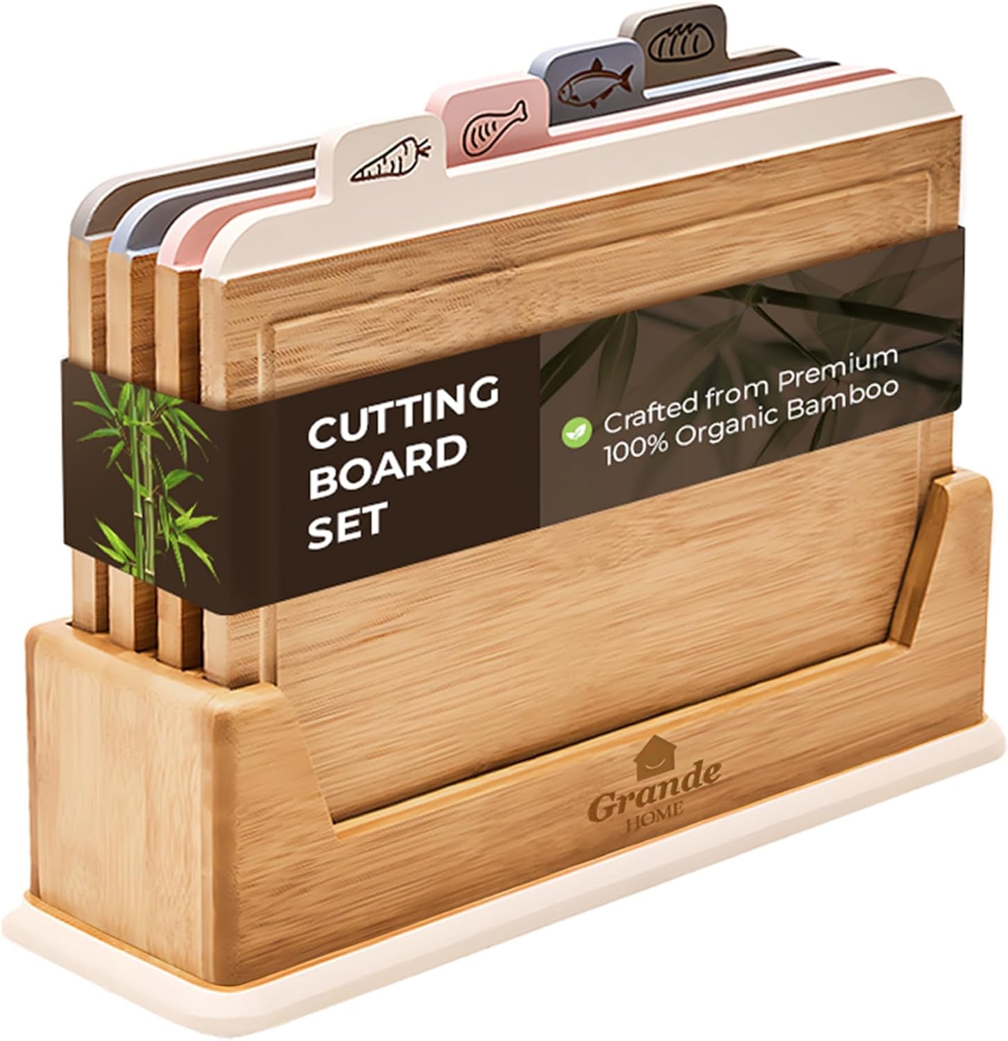 Premium 5 - Piece Bamboo Cutting Board Set with Holder: Versatile Kitchen Essential for Meat, Vegetables, and Bread - Nourishing Tapestry