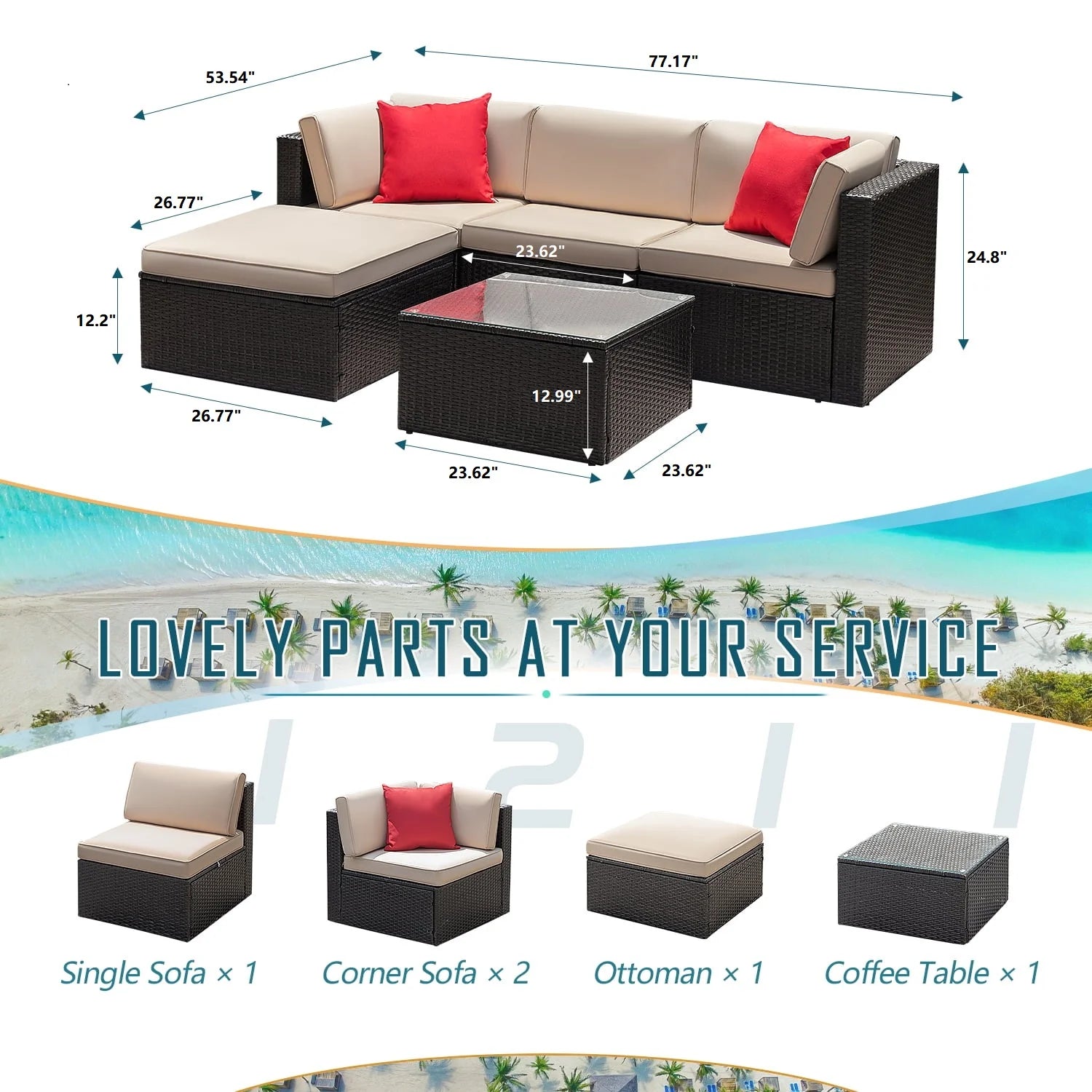 Premium 5 - Piece Wicker Patio Set: All - Weather Rattan Sectional with Table, Beige - Upgrade Your Outdoor Space Today! - Nourishment Tapestry