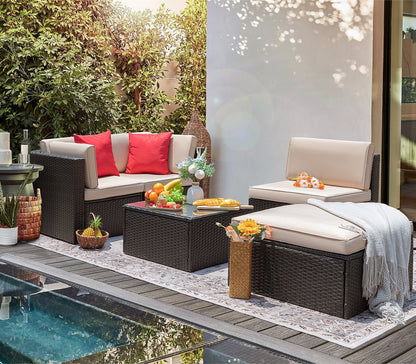 Premium 5 - Piece Wicker Patio Set: All - Weather Rattan Sectional with Table, Beige - Upgrade Your Outdoor Space Today! - Nourishment Tapestry