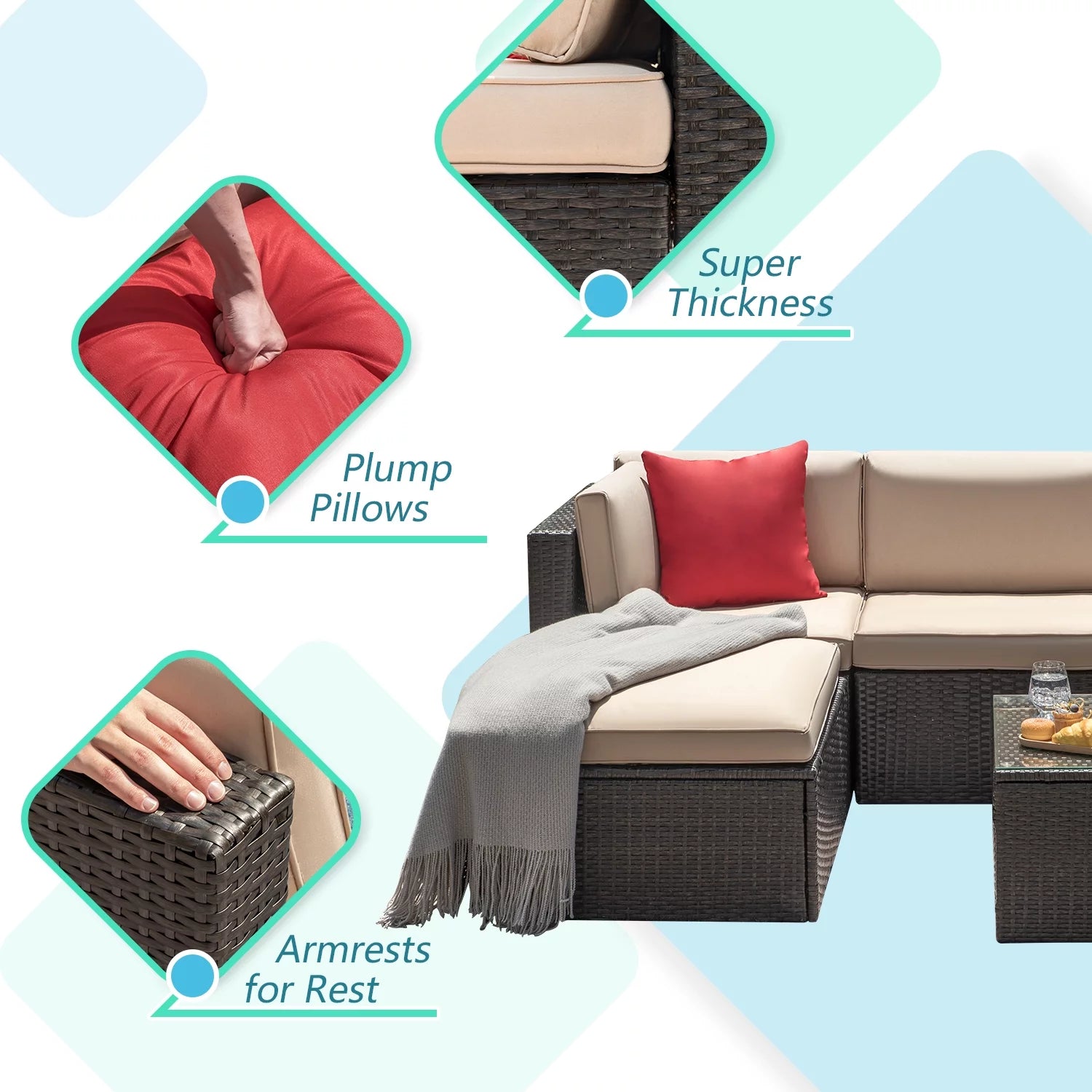Premium 5 - Piece Wicker Patio Set: All - Weather Rattan Sectional with Table, Beige - Upgrade Your Outdoor Space Today! - Nourishment Tapestry