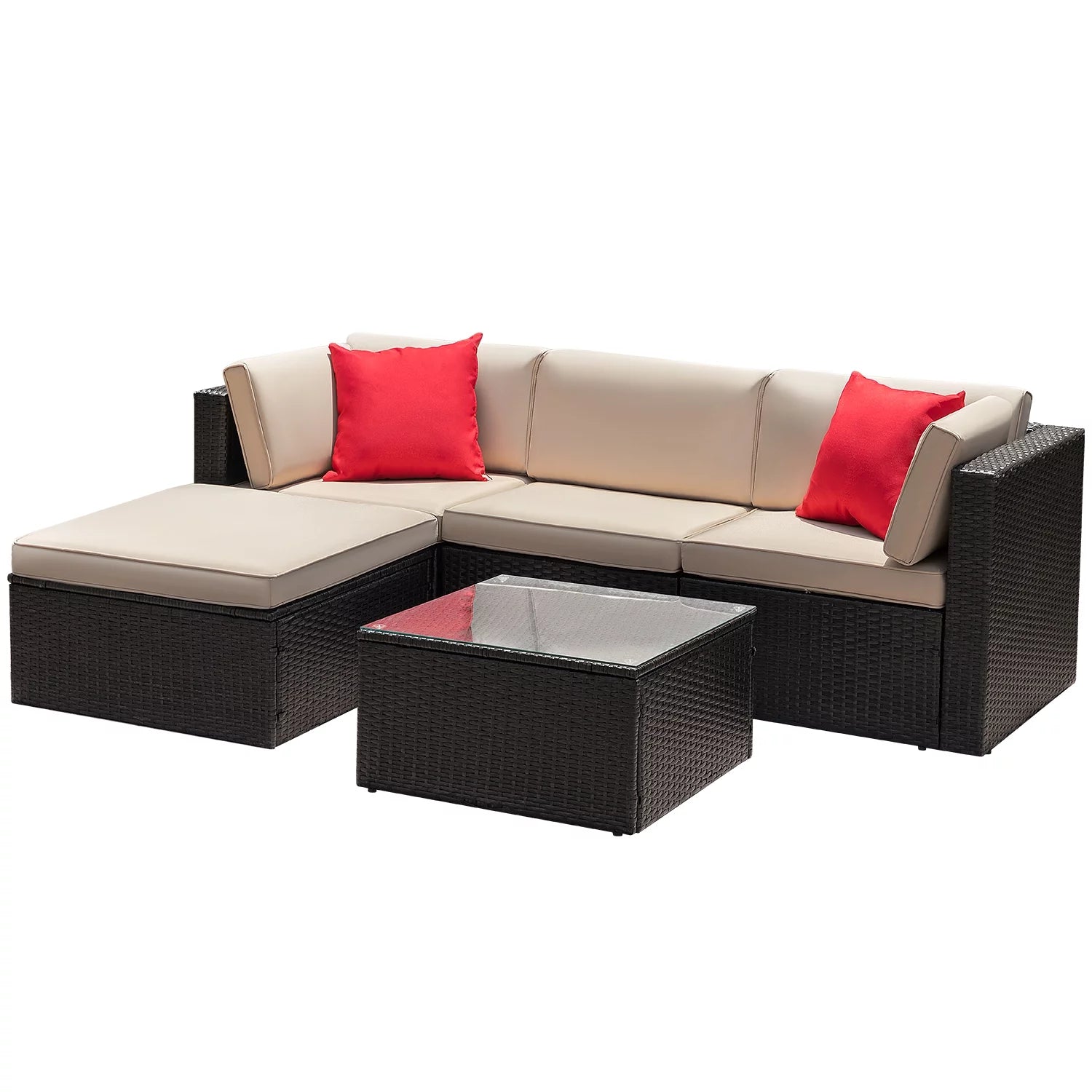 Premium 5 - Piece Wicker Patio Set: All - Weather Rattan Sectional with Table, Beige - Upgrade Your Outdoor Space Today! - Nourishment Tapestry