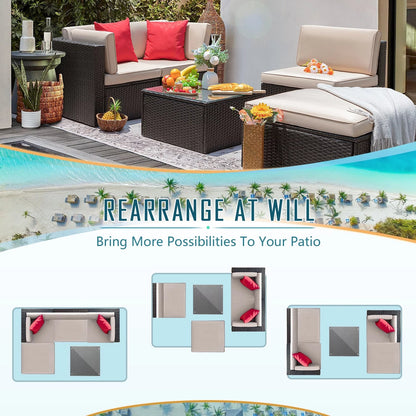 Premium 5 - Piece Wicker Patio Set: All - Weather Rattan Sectional with Table, Beige - Upgrade Your Outdoor Space Today! - Nourishment Tapestry