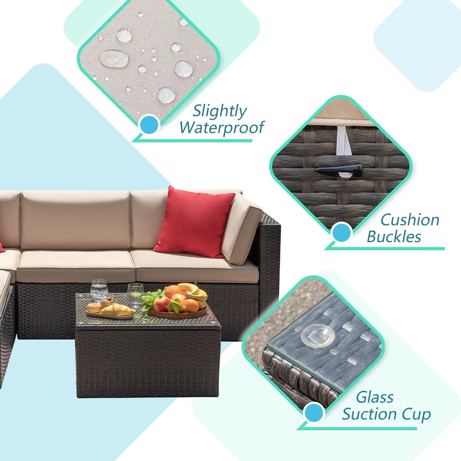 Premium 5 - Piece Wicker Patio Set: All - Weather Rattan Sectional with Table, Beige - Upgrade Your Outdoor Space Today! - Nourishment Tapestry