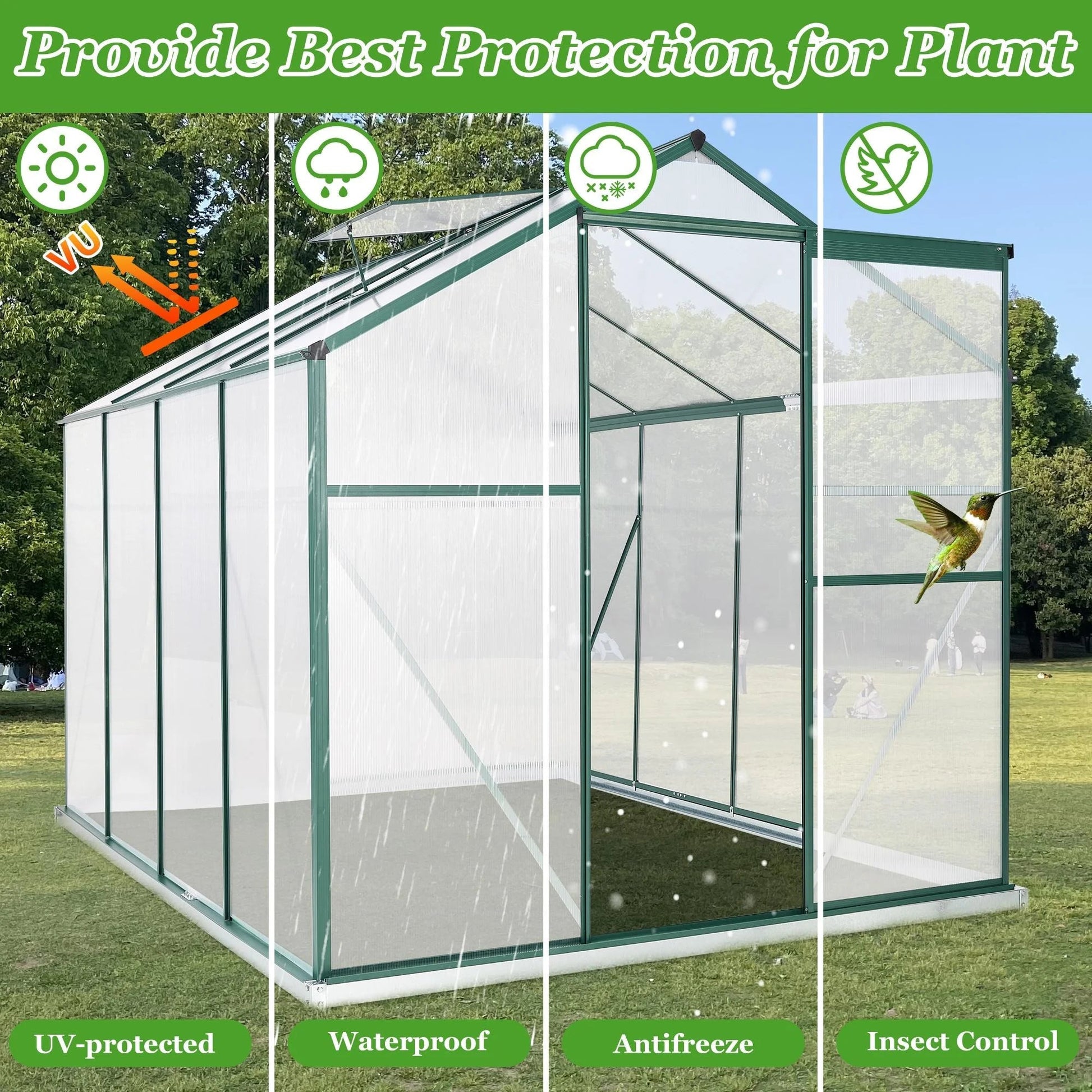 Premium 6x8 FT Polycarbonate Greenhouse with Sliding Door & Aluminum Frame - Nourishment Tapestry