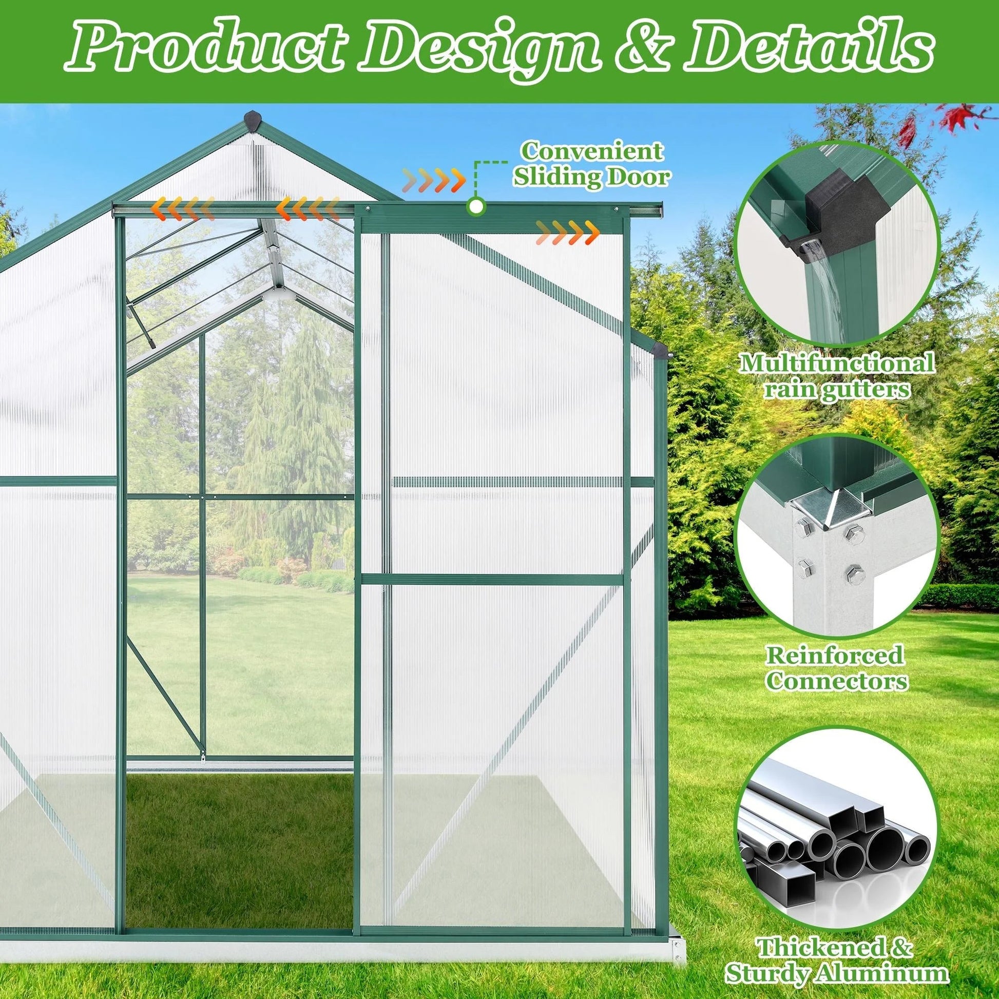 Premium 6x8 FT Polycarbonate Greenhouse with Sliding Door & Aluminum Frame - Nourishment Tapestry